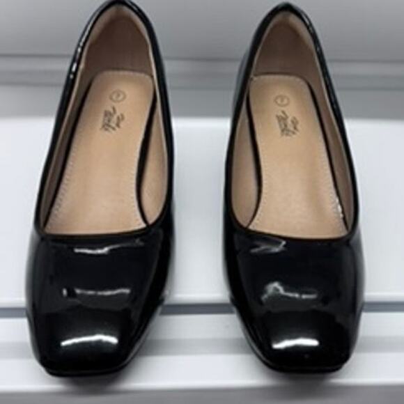 "HEEL THE WORLD",Black, Patent Leather, Low Chunky, Block Heel, Sq.Toe, Size 7 - Picture 1 of 9
